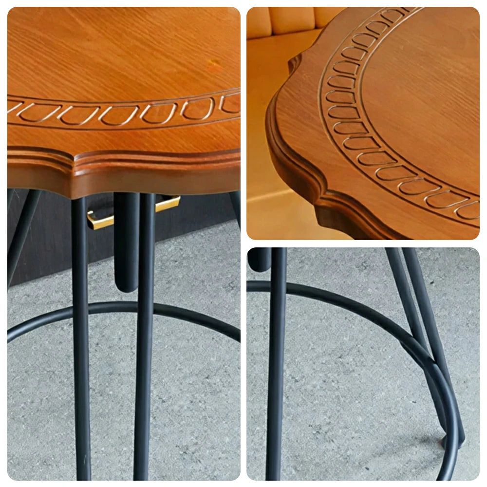 LIVARA Vintage Round Coffee Table with Carved Wood Grain Top and Adjustable Metal Legs for Living Room and Cafe - Cherry