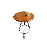 LIVARA Vintage Round Coffee Table with Carved Wood Grain Top and Adjustable Metal Legs for Living Room and Cafe - Cherry