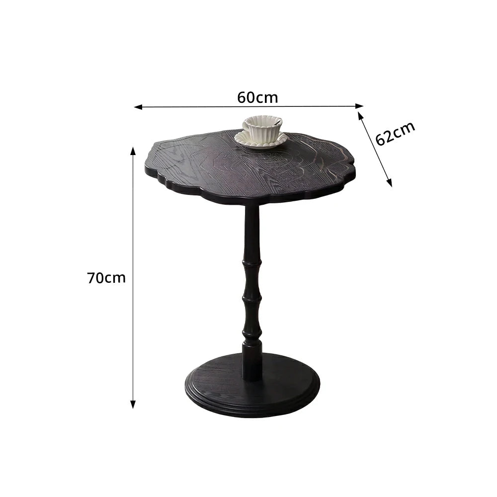 LIVARA Vintage Solid Wood Side Table with Knot-free Pine and Engraved Top for Living Room, Bedroom and Coffee Corner - Black