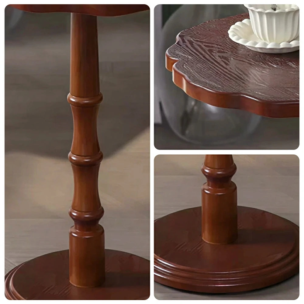 LIVARA Vintage Solid Wood Side Table with Knot-free Pine and Engraved Top for Living Room, Bedroom and Coffee Corner - Walnut