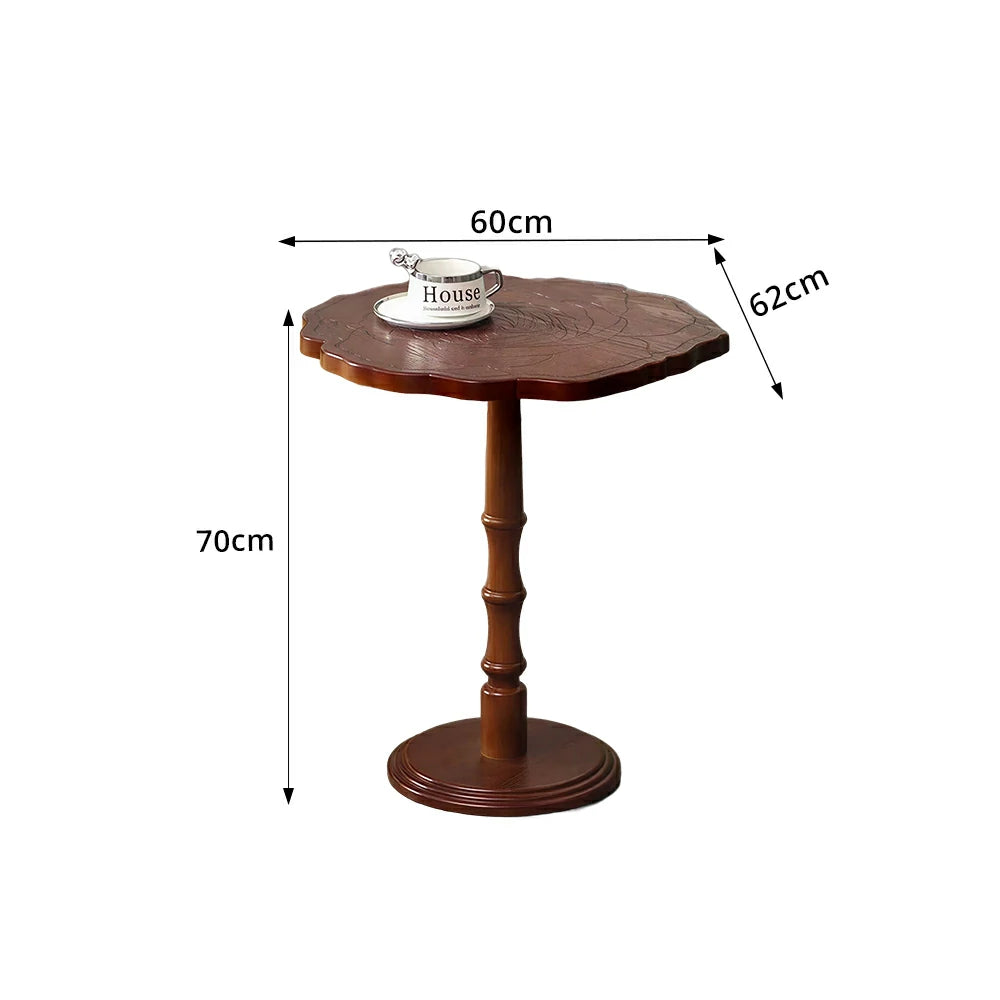 LIVARA Vintage Solid Wood Side Table with Knot-free Pine and Engraved Top for Living Room, Bedroom and Coffee Corner - Walnut