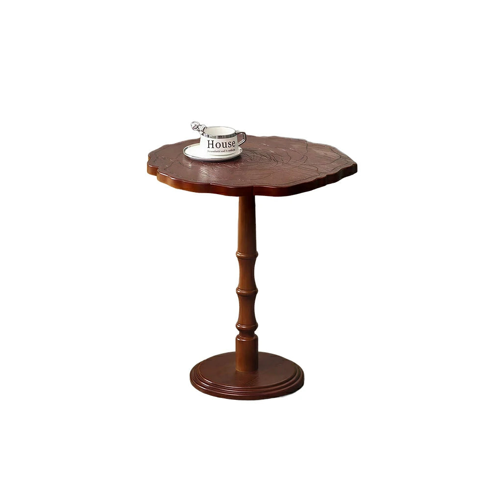 LIVARA Vintage Solid Wood Side Table with Knot-free Pine and Engraved Top for Living Room, Bedroom and Coffee Corner - Walnut