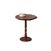 LIVARA Vintage Solid Wood Side Table with Knot-free Pine and Engraved Top for Living Room, Bedroom and Coffee Corner - Walnut