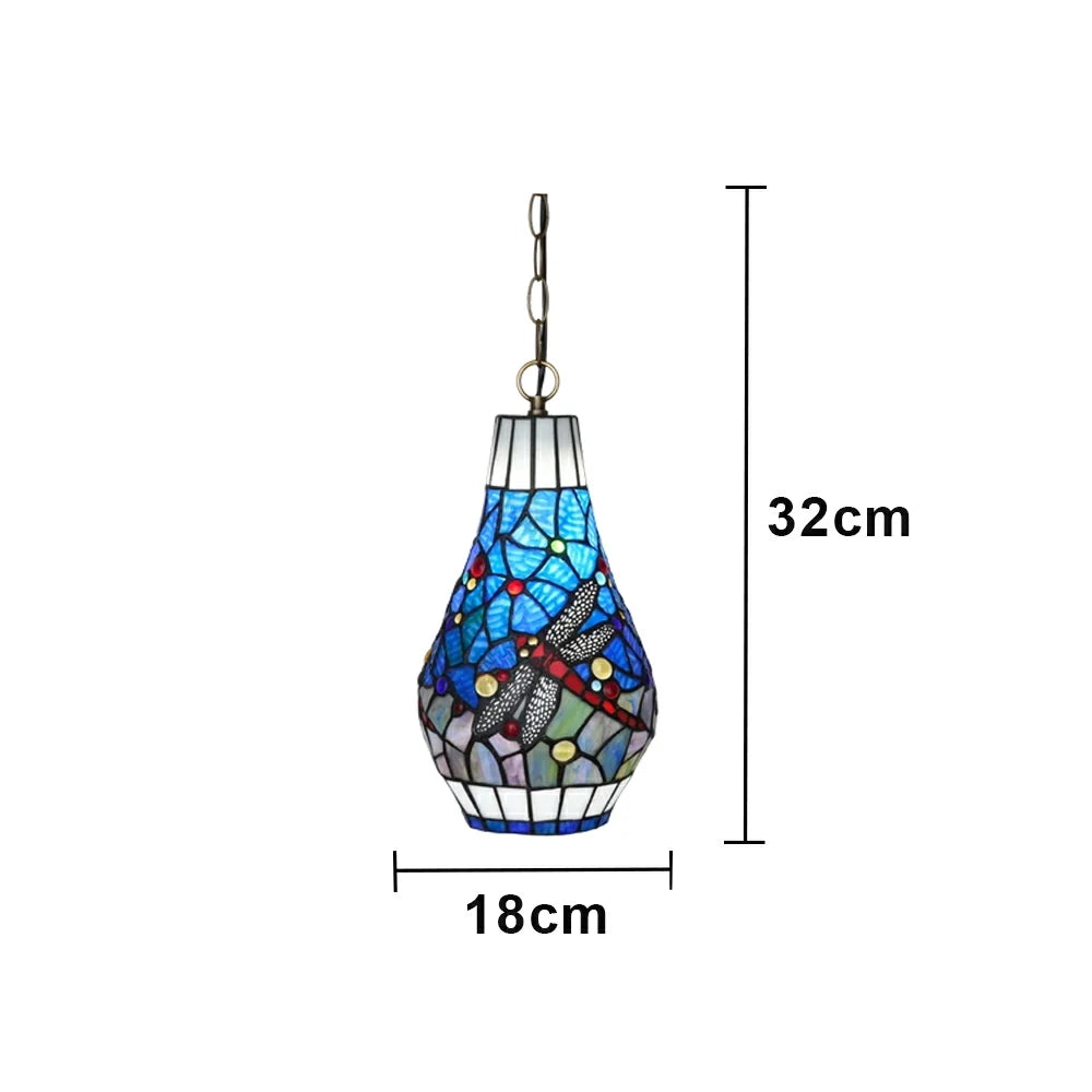 LIVARA Blue Dragonfly Stained Glass Pendant Light Soft Ambient Lighting Adjustable Chain Design Dining Living Room Bedroom Hallway