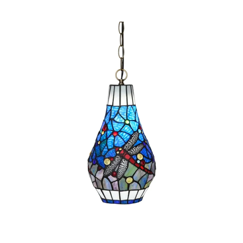 LIVARA Blue Dragonfly Stained Glass Pendant Light Soft Ambient Lighting Adjustable Chain Design Dining Living Room Bedroom Hallway