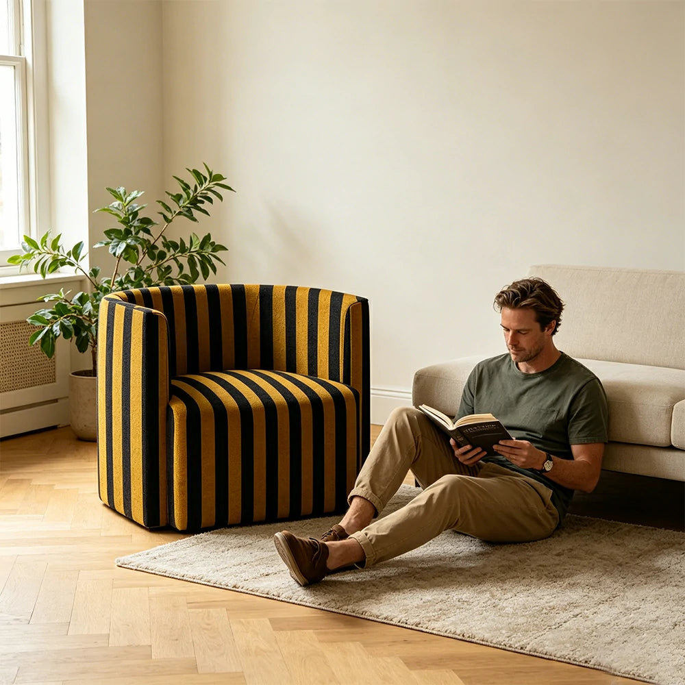 LIVARA Modern Lounge Sofa Chair with Solid Timber Frame and High-resilience Cushion for Living Room and Lounge - Black&Gold
