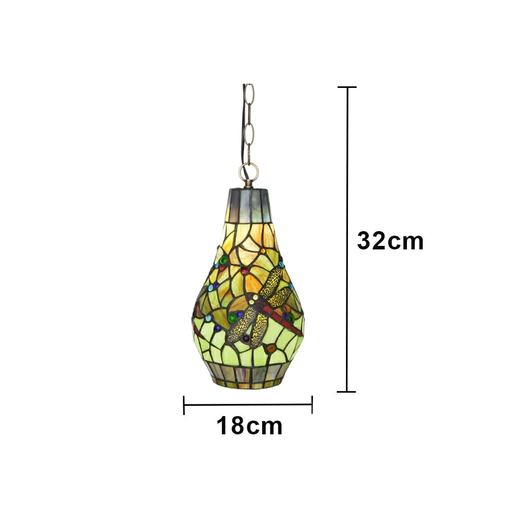 LIVARA Green Dragonfly Stained Glass Pendant Light Soft Ambient Lighting Adjustable Chain Design Dining Living Room Bedroom Hallway