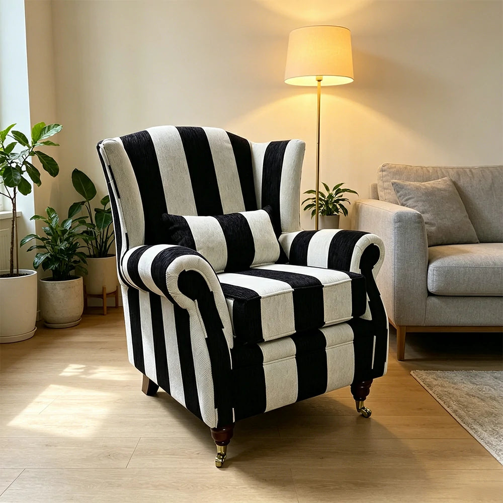 LIVARA Vintage Single Sofa Chair with High Back and High-density Sponge Cushion for Living Room Study and Bedroom - Black&White