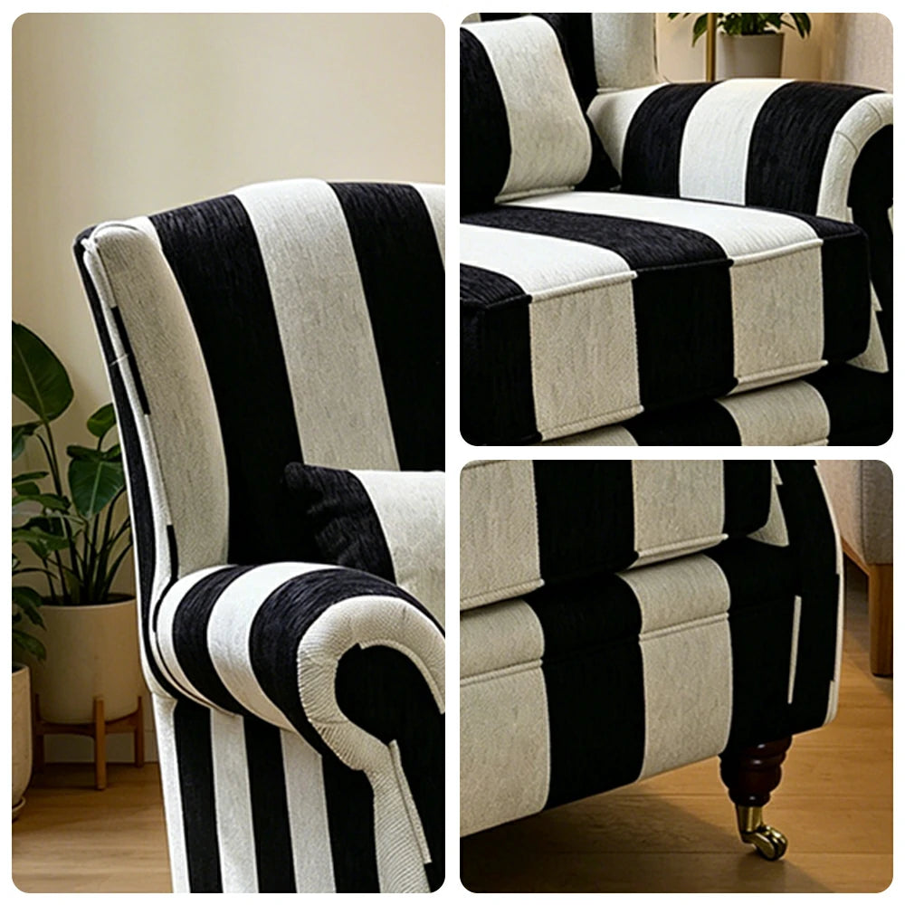 LIVARA Vintage Single Sofa Chair with High Back and High-density Sponge Cushion for Living Room Study and Bedroom - Black&White