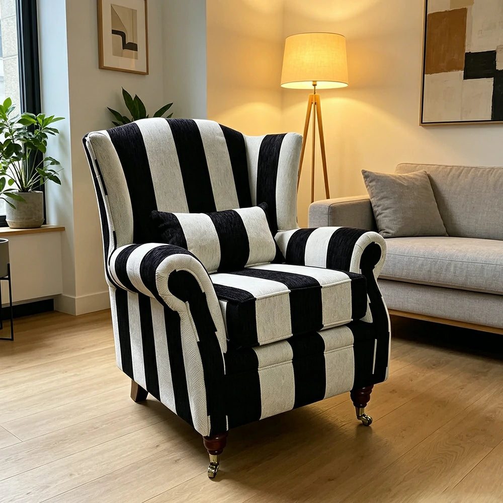 LIVARA Vintage Single Sofa Chair with High Back and High-density Sponge Cushion for Living Room Study and Bedroom - Black&White