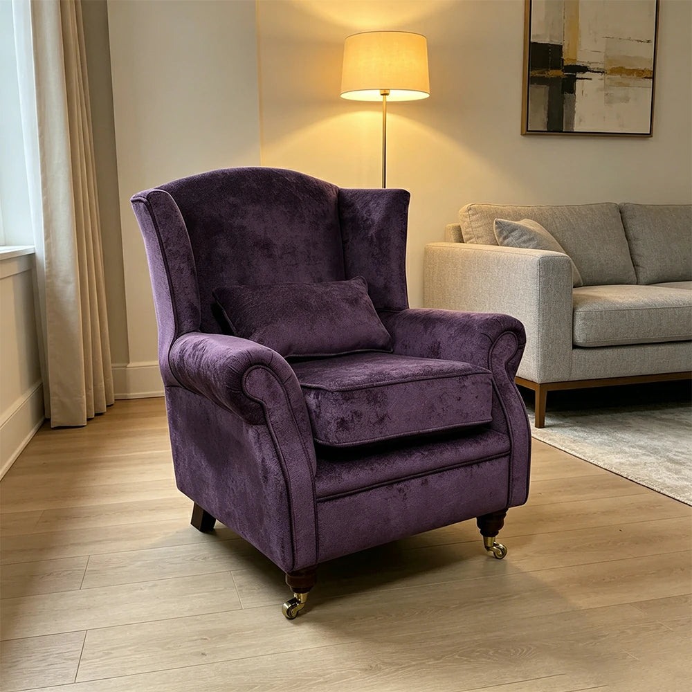 LIVARA Vintage Single Sofa Chair with High Back and High-density Sponge Cushion for Living Room Study and Bedroom - Purple