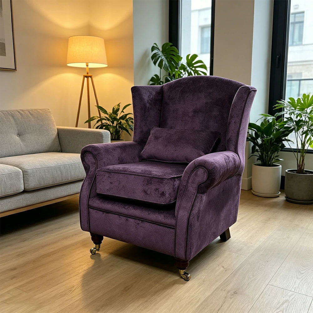 LIVARA Vintage Single Sofa Chair with High Back and High-density Sponge Cushion for Living Room Study and Bedroom - Purple