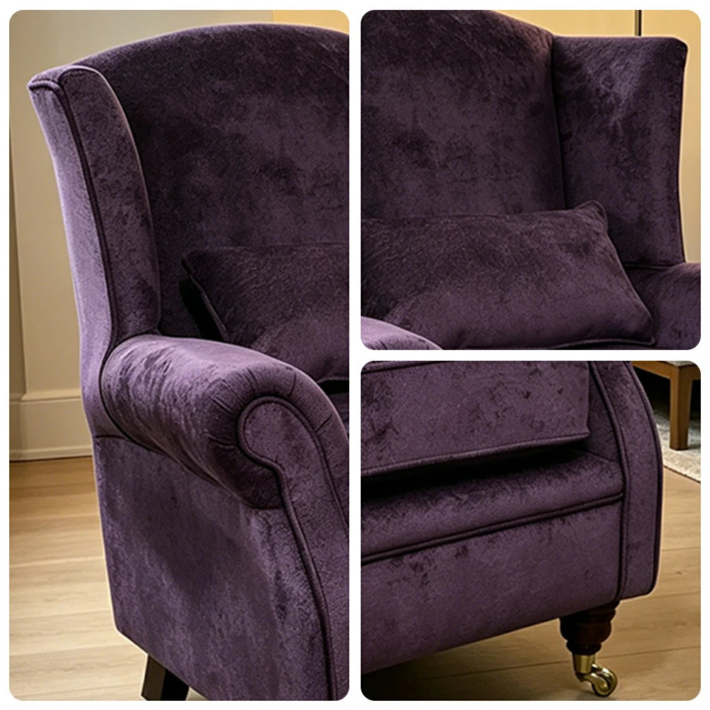 LIVARA Vintage Single Sofa Chair with High Back and High-density Sponge Cushion for Living Room Study and Bedroom - Purple
