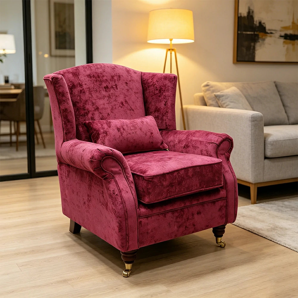 LIVARA Vintage Single Sofa Chair with High Back and High-density Sponge Cushion for Living Room Study and Bedroom - Red