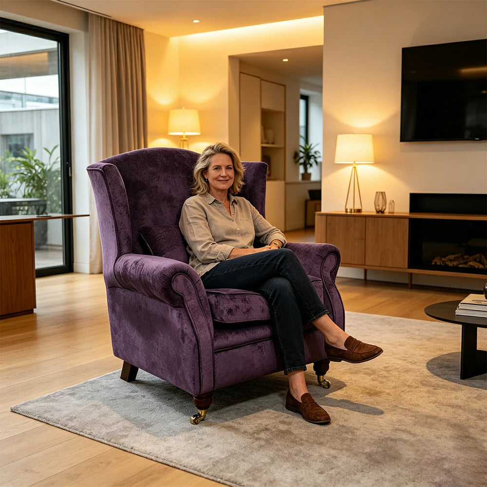 LIVARA Vintage Single Sofa Chair with High Back and High-density Sponge Cushion for Living Room Study and Bedroom - Purple