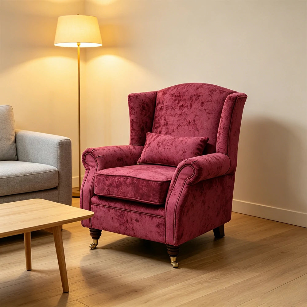 LIVARA Vintage Single Sofa Chair with High Back and High-density Sponge Cushion for Living Room Study and Bedroom - Red