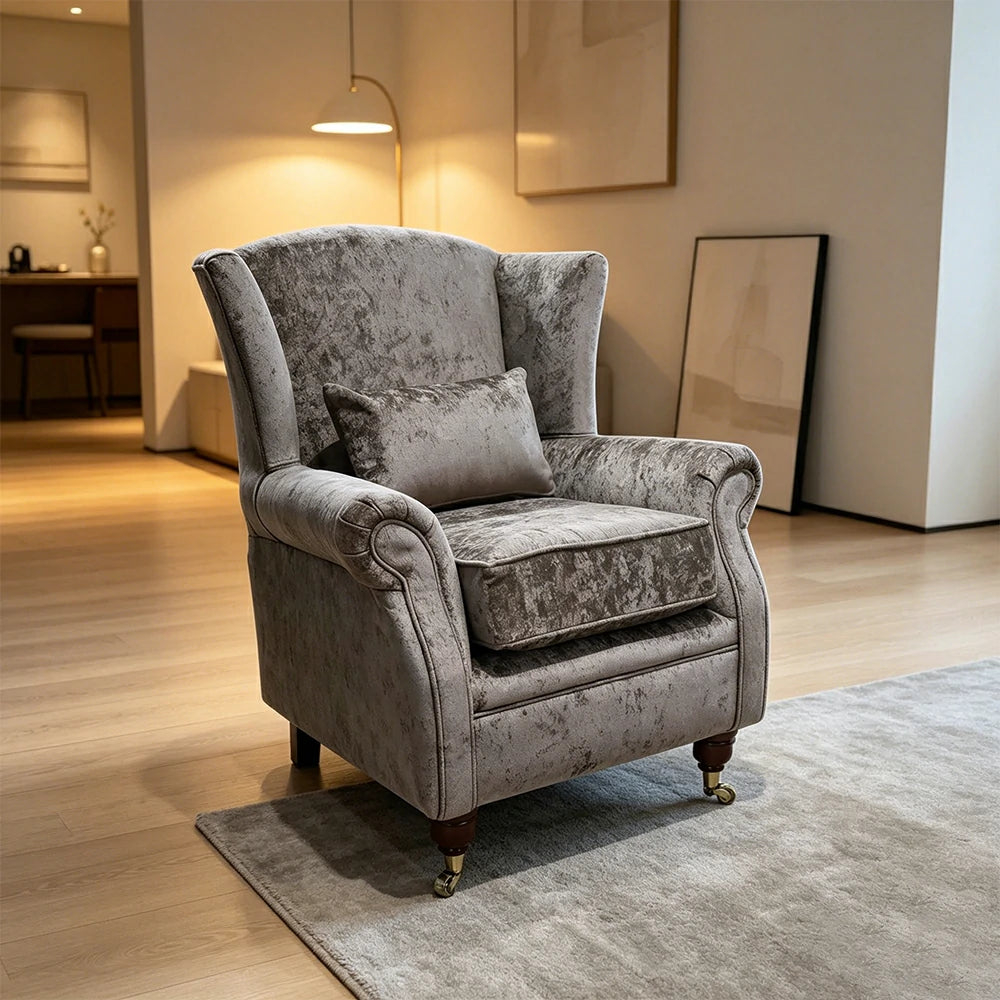 LIVARA Vintage Single Sofa Chair with High Back and High-density Sponge Cushion for Living Room Study and Bedroom - Grey
