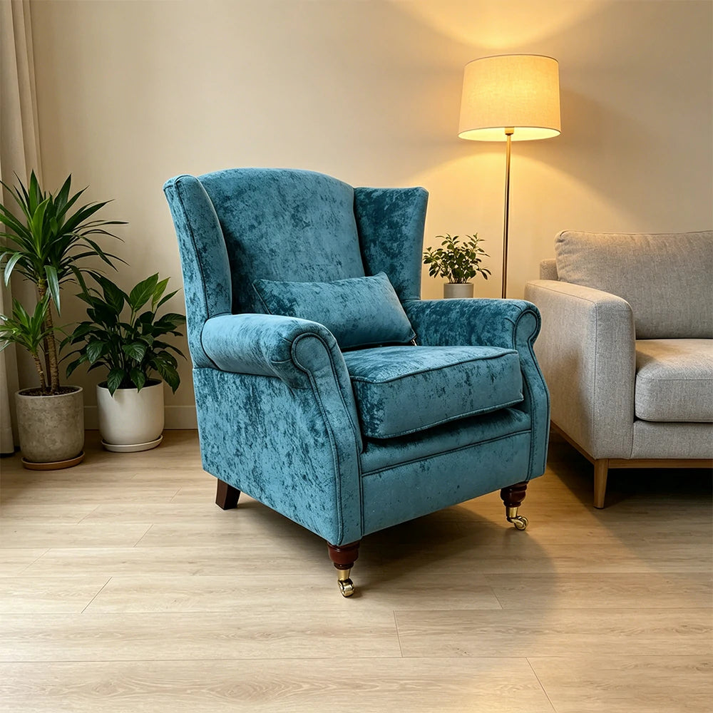 LIVARA Vintage Single Sofa Chair with High Back and High-density Sponge Cushion for Living Room Study and Bedroom - Blue