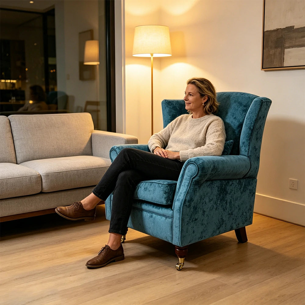 LIVARA Vintage Single Sofa Chair with High Back and High-density Sponge Cushion for Living Room Study and Bedroom - Blue