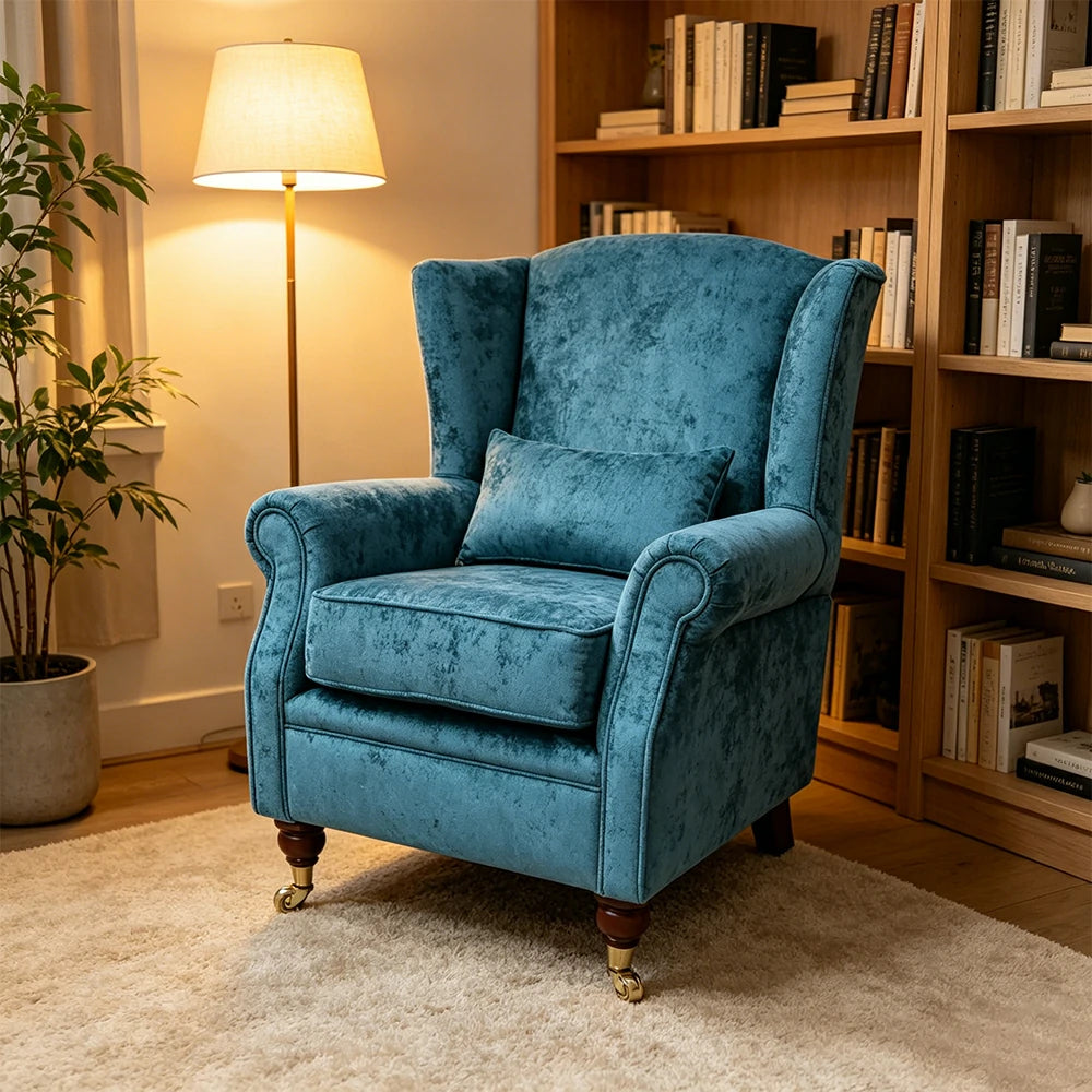 LIVARA Vintage Single Sofa Chair with High Back and High-density Sponge Cushion for Living Room Study and Bedroom - Blue