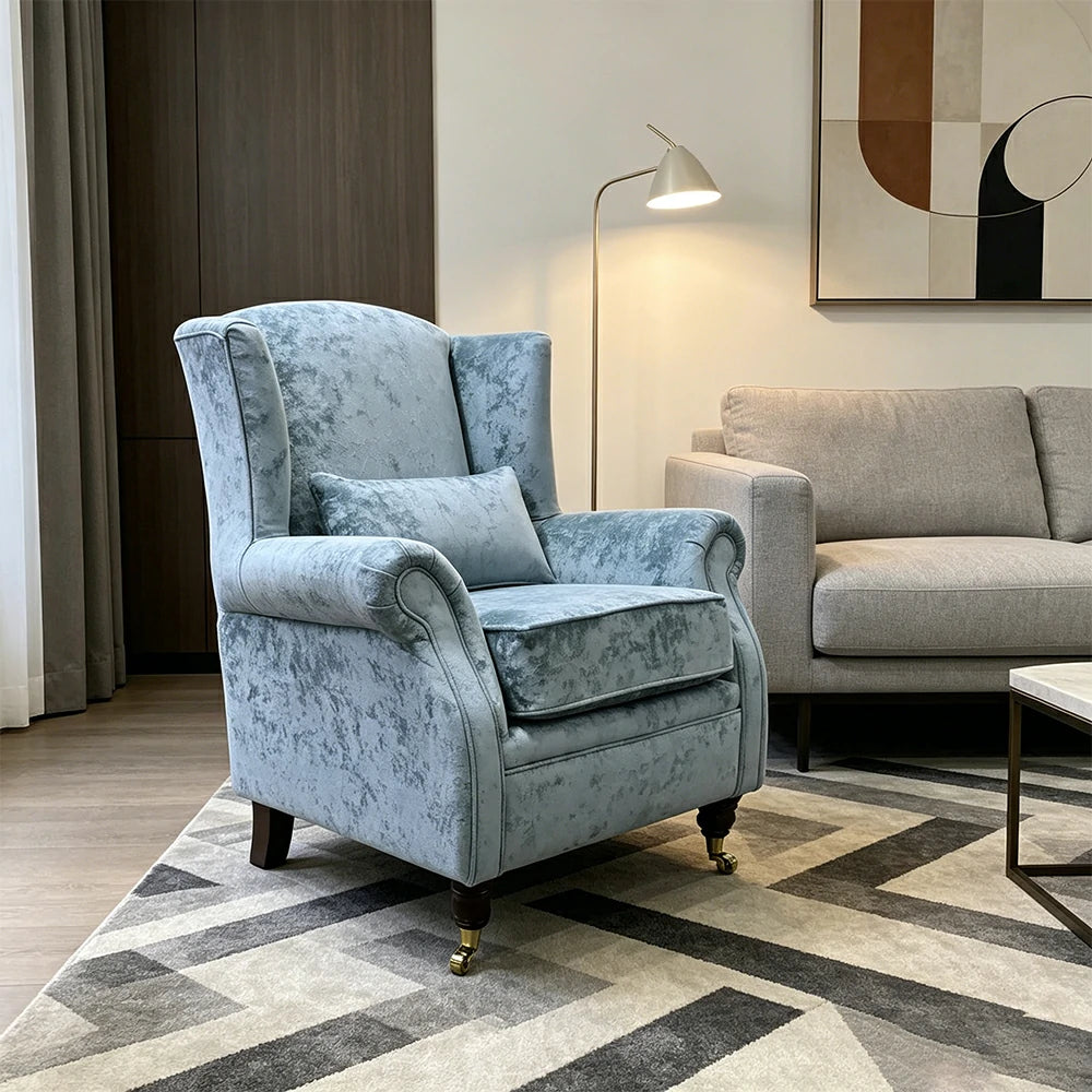 LIVARA Vintage Single Sofa Chair with High Back and High-density Sponge Cushion for Living Room Study and Bedroom - Light Blue