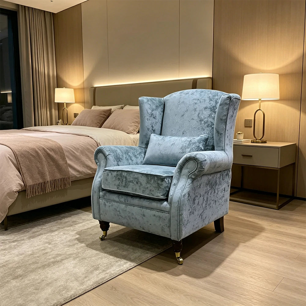 LIVARA Vintage Single Sofa Chair with High Back and High-density Sponge Cushion for Living Room Study and Bedroom - Light Blue