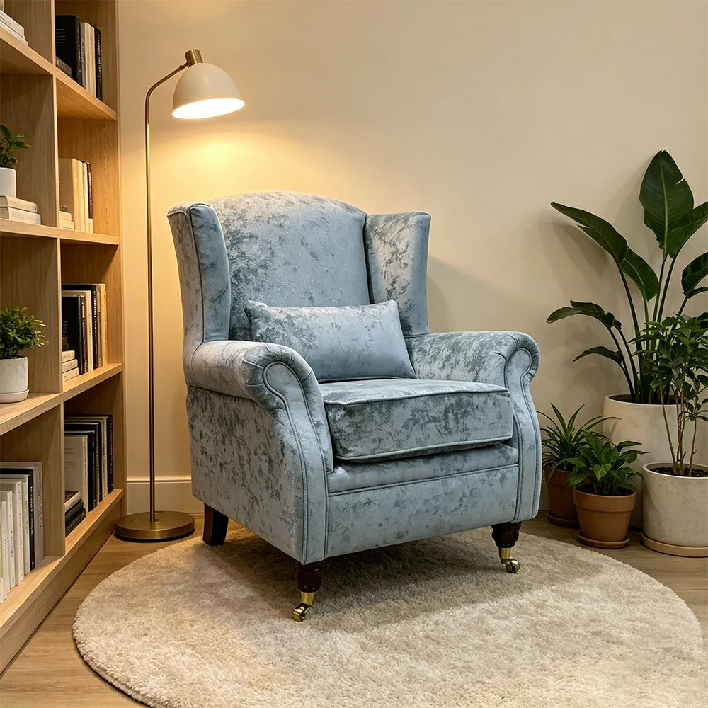 LIVARA Vintage Single Sofa Chair with High Back and High-density Sponge Cushion for Living Room Study and Bedroom - Light Blue
