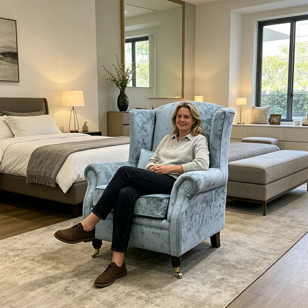 LIVARA Vintage Single Sofa Chair with High Back and High-density Sponge Cushion for Living Room Study and Bedroom - Light Blue