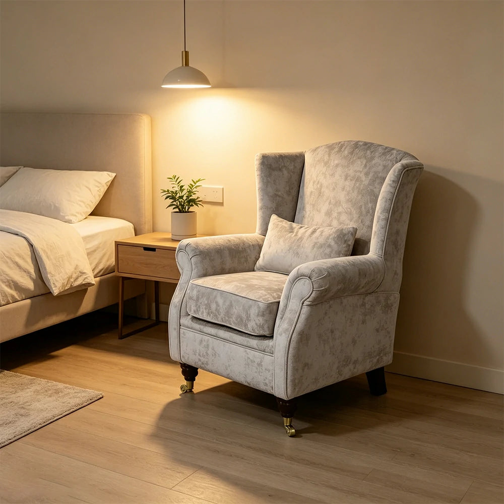 LIVARA Vintage Single Sofa Chair with High Back and High-density Sponge Cushion for Living Room Study and Bedroom - Light Grey