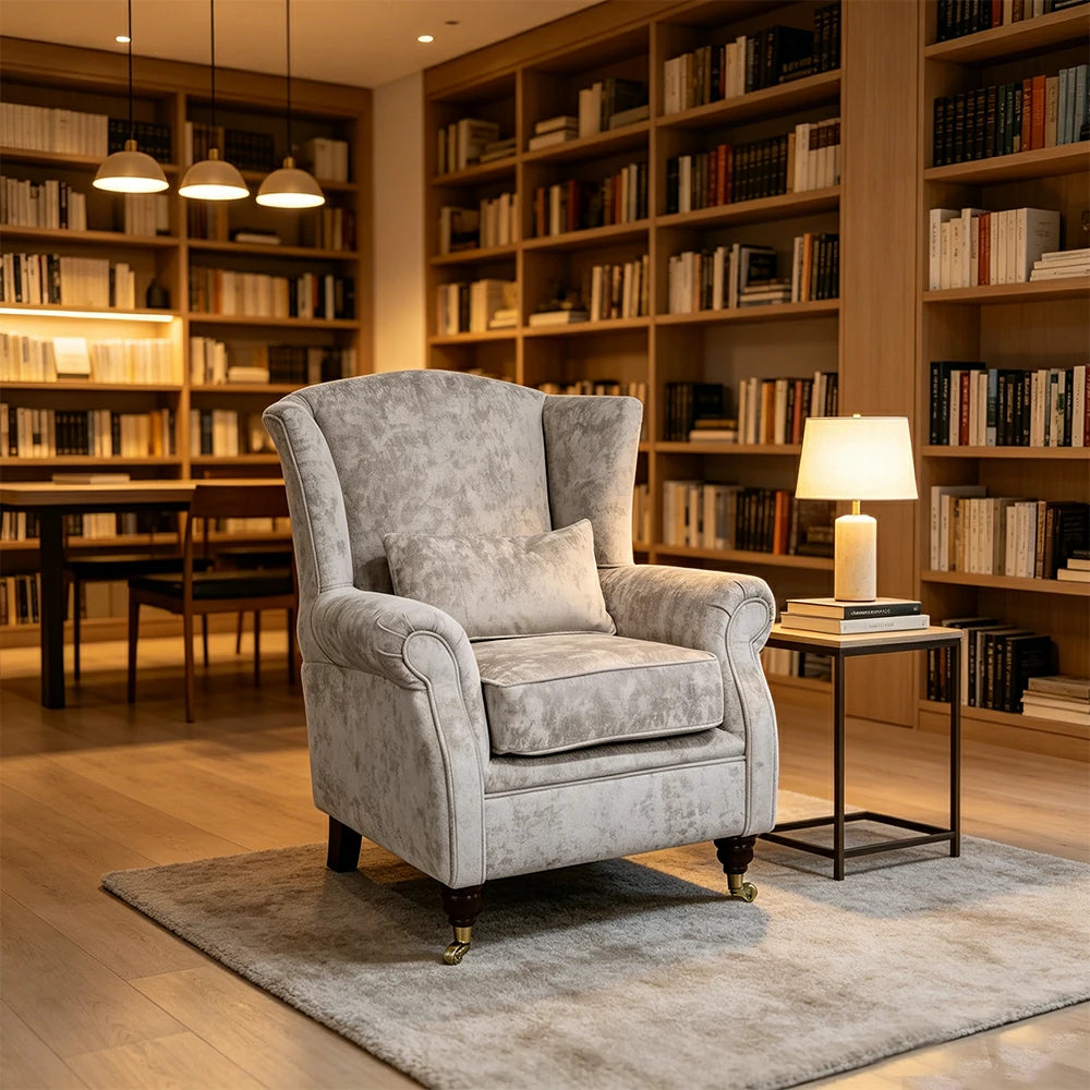 LIVARA Vintage Single Sofa Chair with High Back and High-density Sponge Cushion for Living Room Study and Bedroom - Light Grey