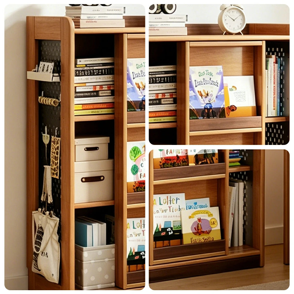 LIVARA 3-Tier Kids Picture Book Storage Cabinet with Pegboard and Sliding Bookshelf for Children's Room and Study