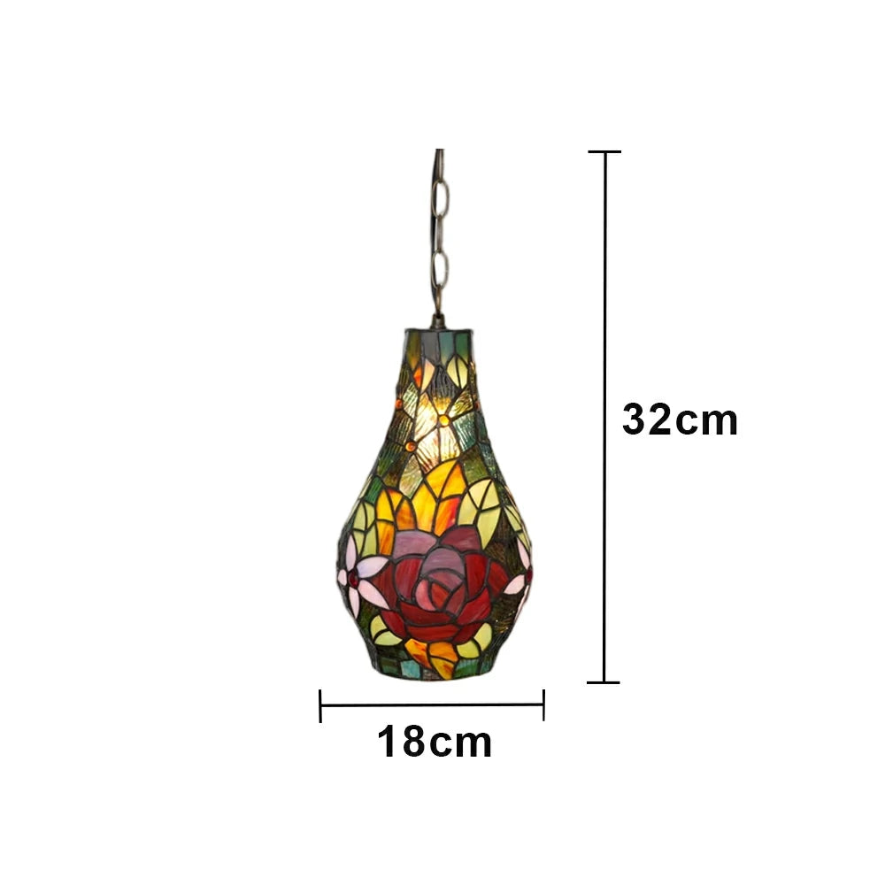 LIVARA Rose Pattern Stained Glass Pendant Light Soft Ambient Lighting Adjustable Chain Design Dining Living Room Bedroom Hallway