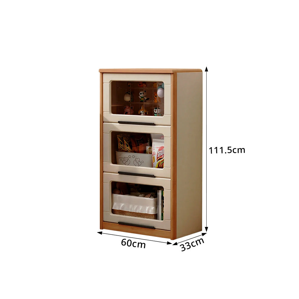 LIVARA 3-Tier Flip Door Solid Wood Bookcase with Cherry Wood Frame for Kids Room Study and Reading Space