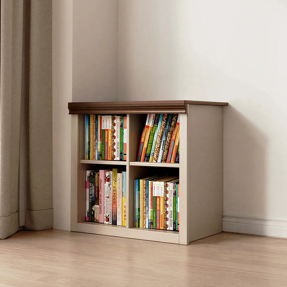 LIVARA 2-Column Solid Wood Storage Bookcase with Open Shelves and Spacious Desktop for Kids Room and Study