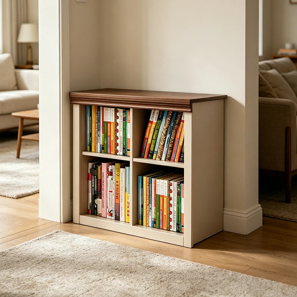 LIVARA 2-Column Solid Wood Storage Bookcase with Open Shelves and Spacious Desktop for Kids Room and Study