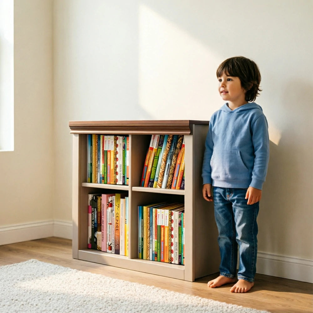 LIVARA 2-Column Solid Wood Storage Bookcase with Open Shelves and Spacious Desktop for Kids Room and Study