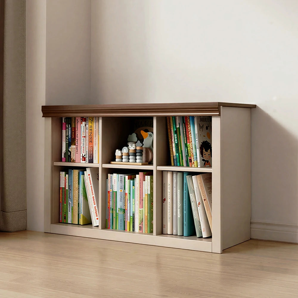 LIVARA 3-Column Solid Wood Storage Bookcase with Open Shelves and Spacious Desktop for Kids Room and Study
