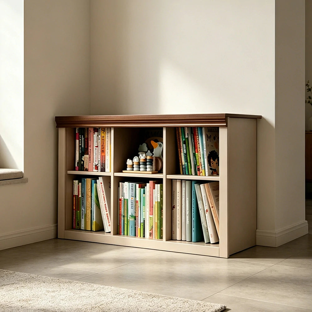 LIVARA 3-Column Solid Wood Storage Bookcase with Open Shelves and Spacious Desktop for Kids Room and Study
