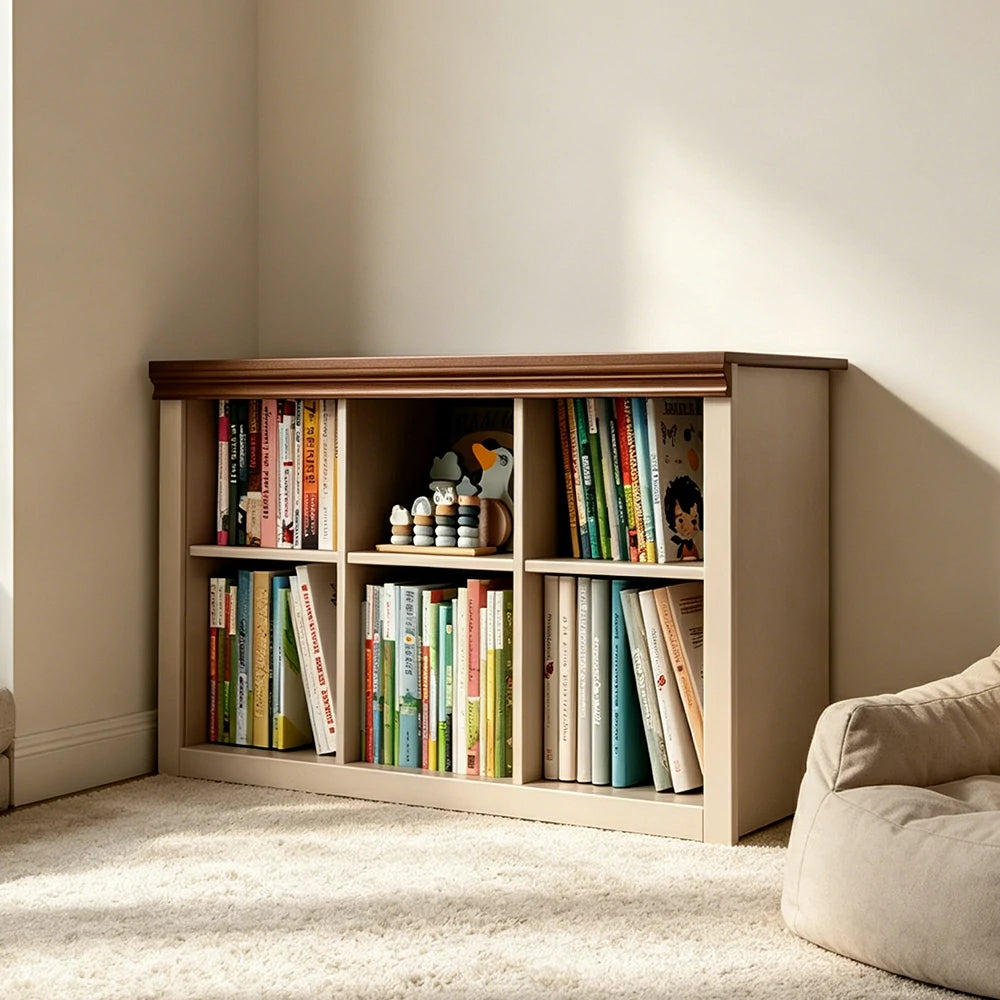 LIVARA 3-Column Solid Wood Storage Bookcase with Open Shelves and Spacious Desktop for Kids Room and Study
