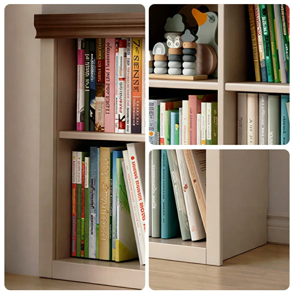 LIVARA 3-Column Solid Wood Storage Bookcase with Open Shelves and Spacious Desktop for Kids Room and Study