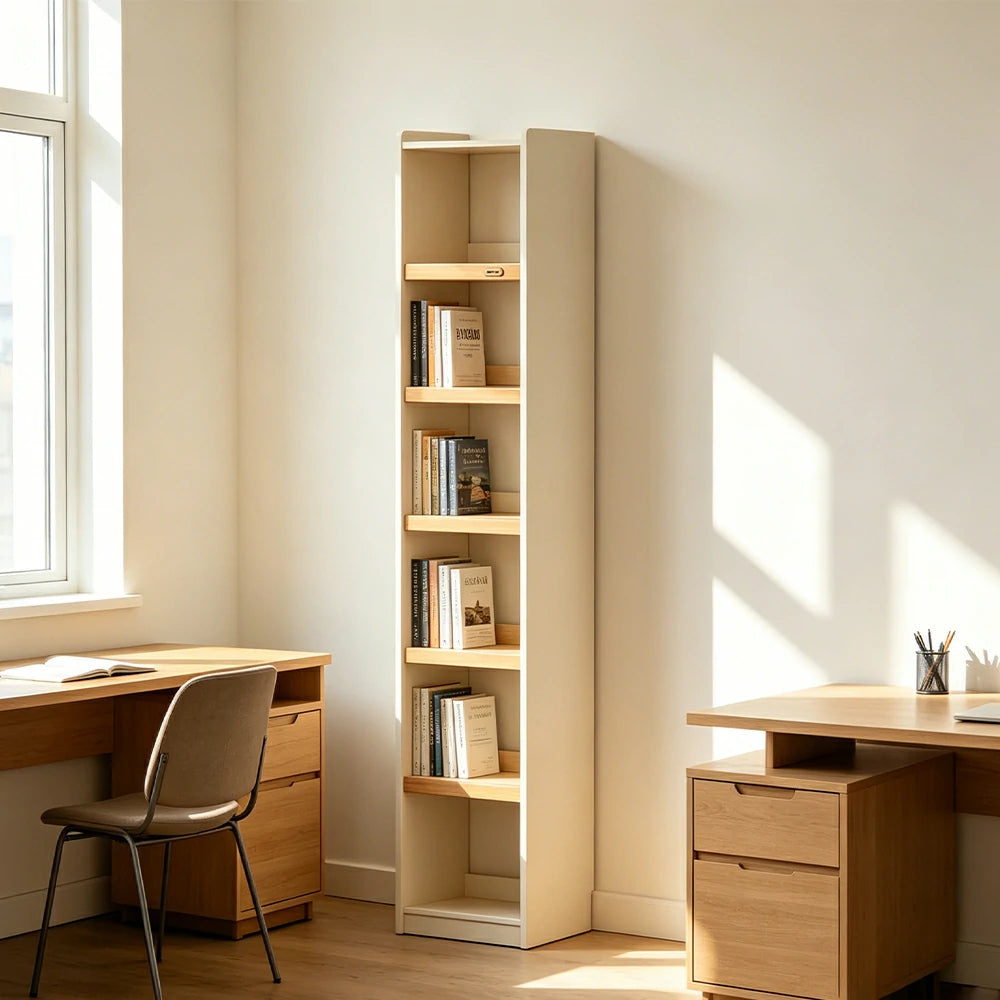 LIVARA 40cm Slim Solid Wood Bookshelf with Open Shelves and No Back Panel for Study Bedroom and Small Spaces