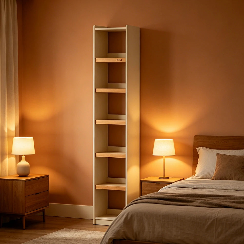 LIVARA 40cm Slim Solid Wood Bookshelf with Open Shelves and No Back Panel for Study Bedroom and Small Spaces