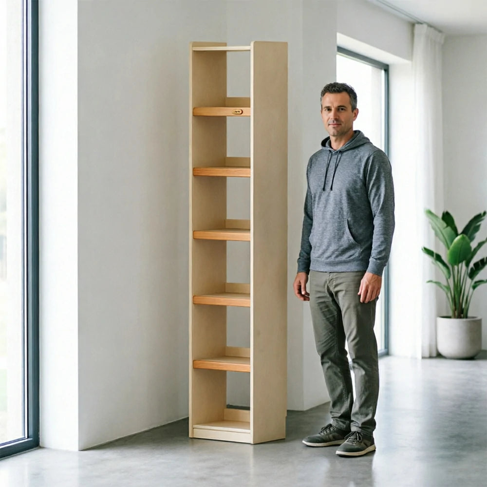 LIVARA 40cm Slim Solid Wood Bookshelf with Open Shelves and No Back Panel for Study Bedroom and Small Spaces
