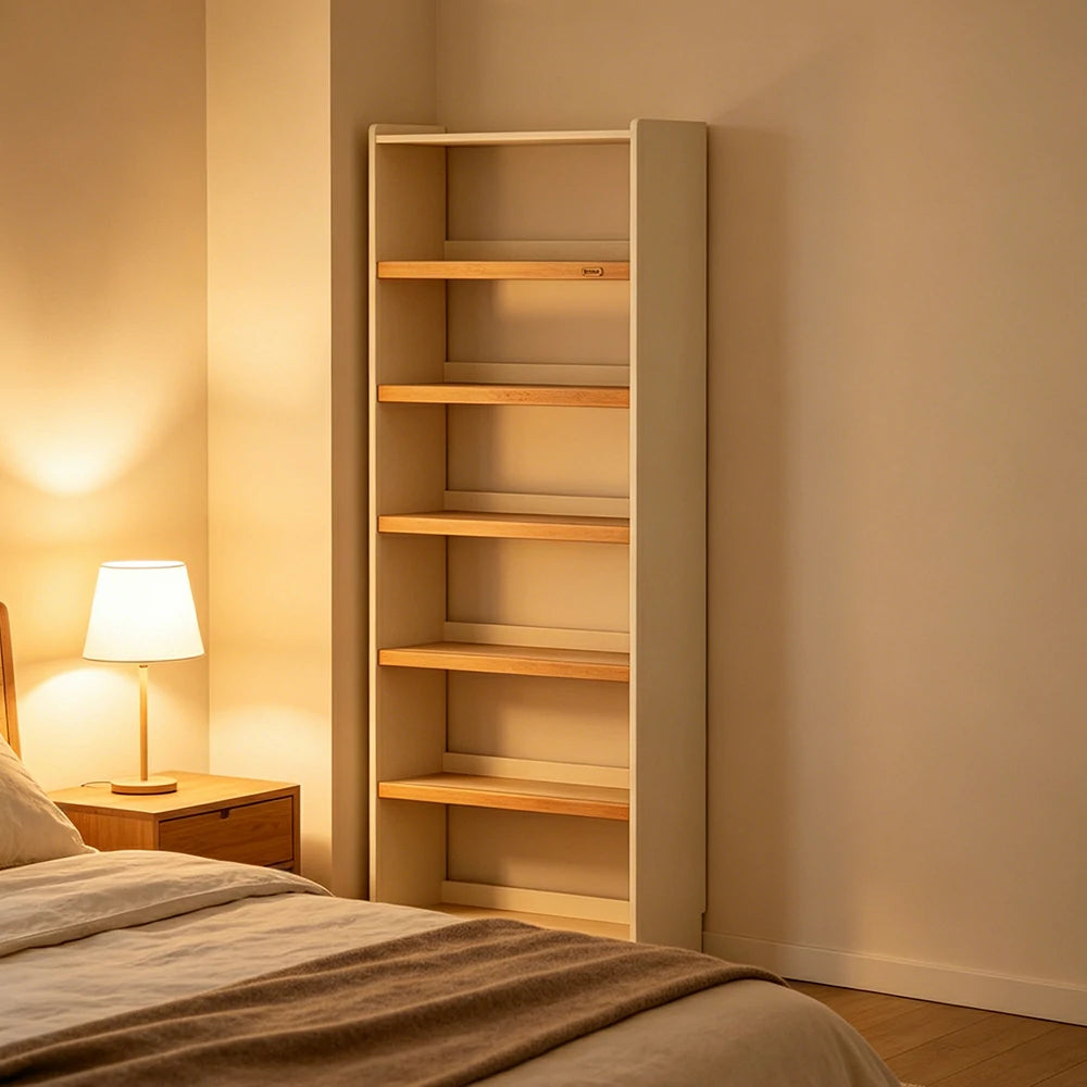 LIVARA 80cm Slim Solid Wood Bookshelf with Open Shelves and No Back Panel for Study Bedroom and Small Spaces