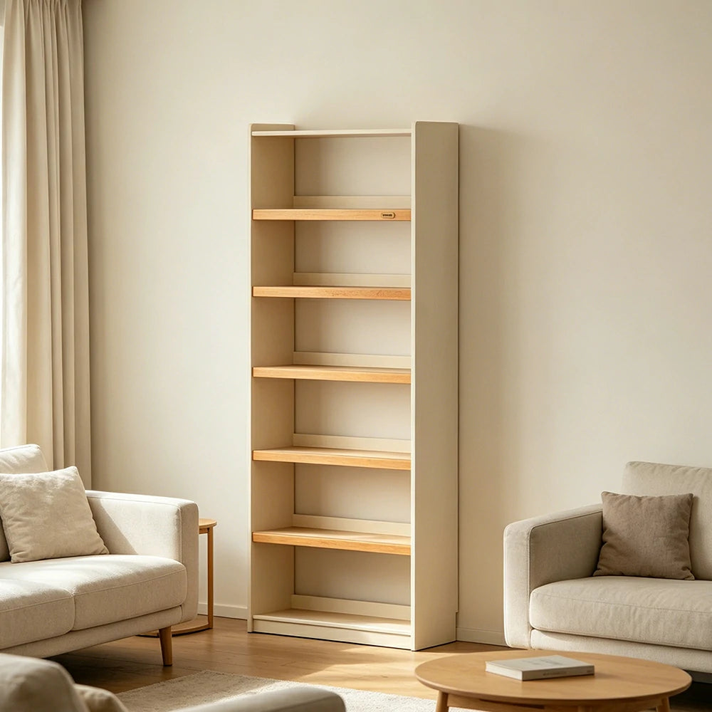 LIVARA 80cm Slim Solid Wood Bookshelf with Open Shelves and No Back Panel for Study Bedroom and Small Spaces