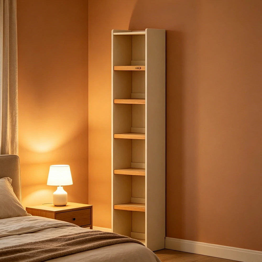 LIVARA 40cm Slim Solid Wood Bookshelf with Open Shelves and Back Panel for Study Bedroom and Small Spaces
