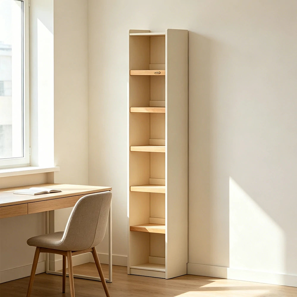 LIVARA 40cm Slim Solid Wood Bookshelf with Open Shelves and Back Panel for Study Bedroom and Small Spaces