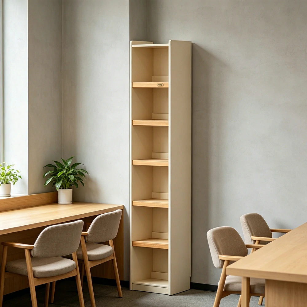LIVARA 40cm Slim Solid Wood Bookshelf with Open Shelves and Back Panel for Study Bedroom and Small Spaces