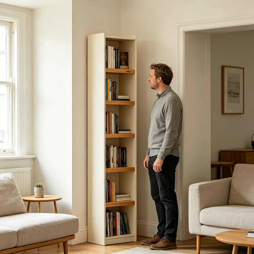 LIVARA 40cm Slim Solid Wood Bookshelf with Open Shelves and Back Panel for Study Bedroom and Small Spaces