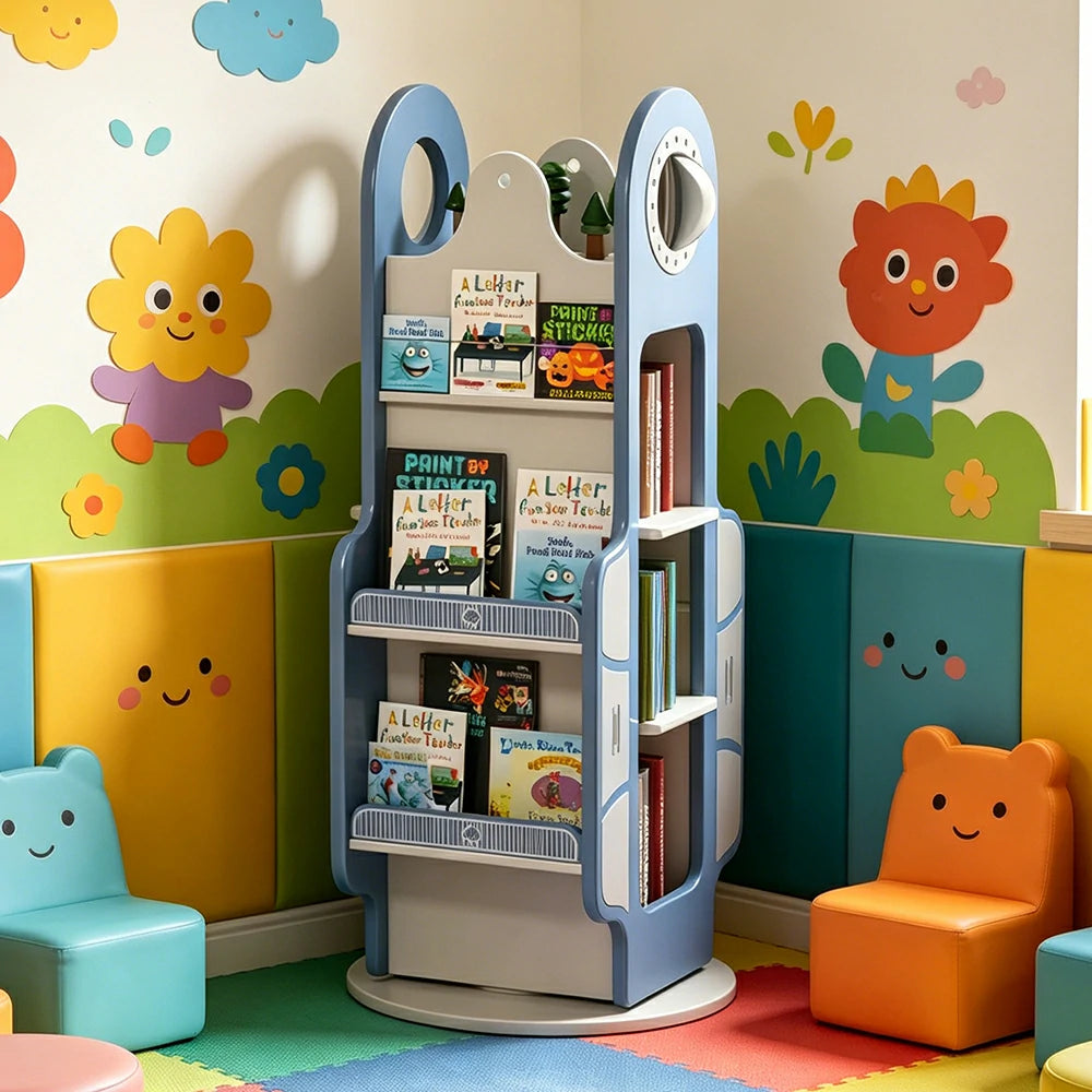 LIVARA Rotating Kids Bookshelf with 360 Degree Smooth Rotation and Rounded Edges for Kids Room and Reading Corner